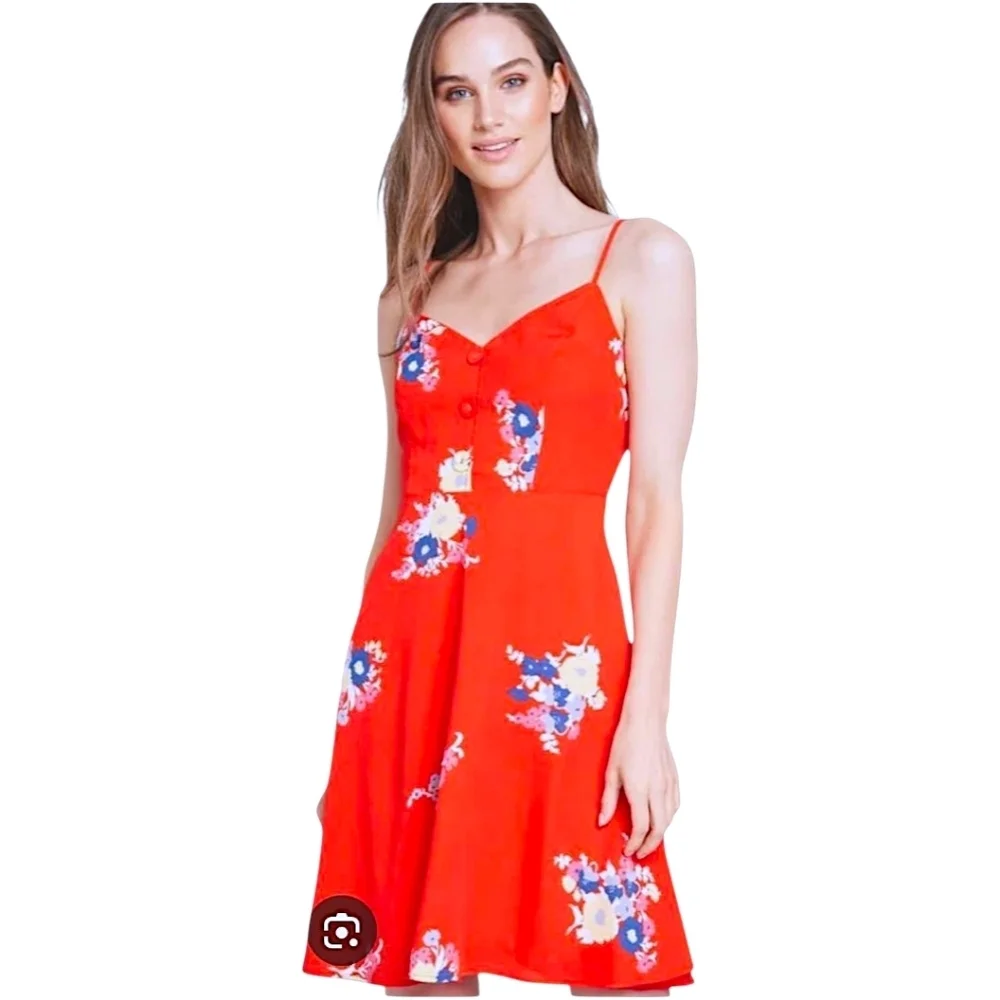 Modcloth Vibrant Red Floral Mini Dress - Picture 1 of 9